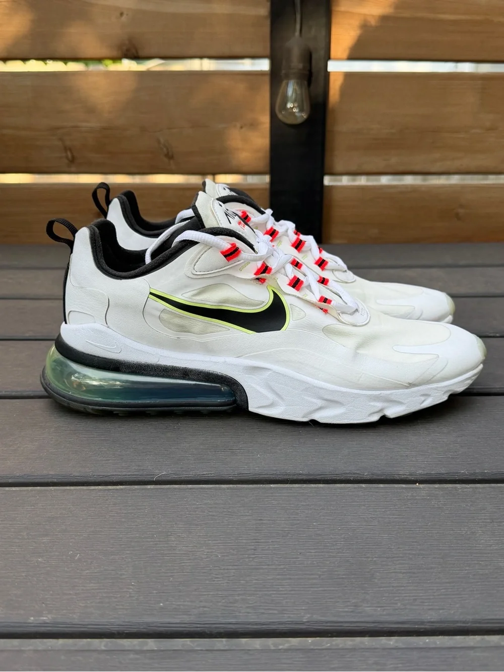 Nike Air Max 270 React Men’s Size 12 White Black Volt Running Sneakers